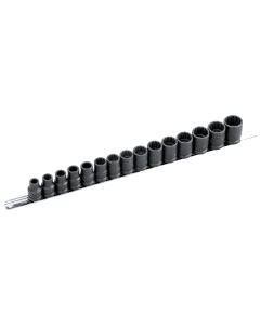 Genius Tools 15 Piece 1/2" Dr. Metric Thin Wall Impact Socket Set (12-Point) (CR-Mo) - (Old Part# GS-415M) - IW-415MT