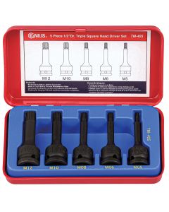 Genius Tools 5 Piece 1/2" Dr. Triple Square Impact Bit Socket Set (CR-Mo) - TM-405