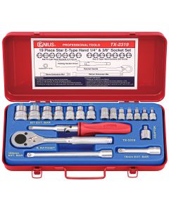 Genius Tools 19 Piece 1/4" & 3/8" Dr. Star Hand Socket Set - TX-2319