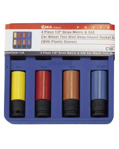 Genius Tools 4 Piece Metric & SAE Car Wheel Thin Wall Deep Impact Socket Set - CW-404MS