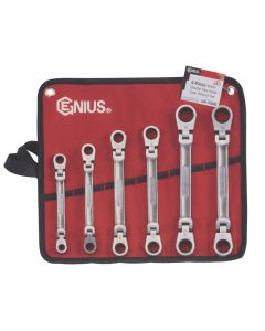 Genius Tools 6 Piece Stainless Steel Metric Double Flex Head Ratcheting Wrench Set - GW-7806M