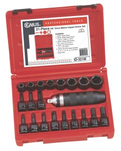 Genius Tools 21 Piece 3/8" Dr. Metric Impact Driver Set (CR-Mo) - ID-321M