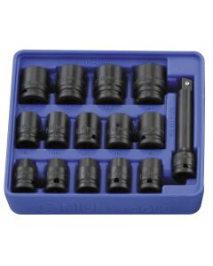 Genius Tools 15 Piece 1/2" Dr. Metric Impact Socket Set (CR-Mo) - IS-415M