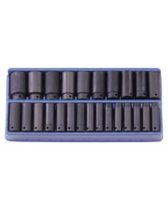 Genius Tools 25 Piece 1/2" Dr. Metric Deep Impact Socket Set - (Old Part# TF-425MD) - TD-424M