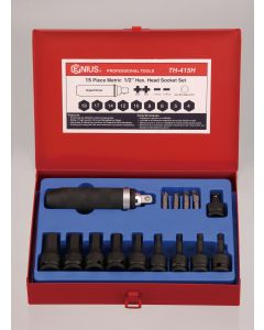 Genius Tools 15 Piece 1/2" Dr. Metric Hex Impact Bit Socket Set (CR-Mo) - TH-415H